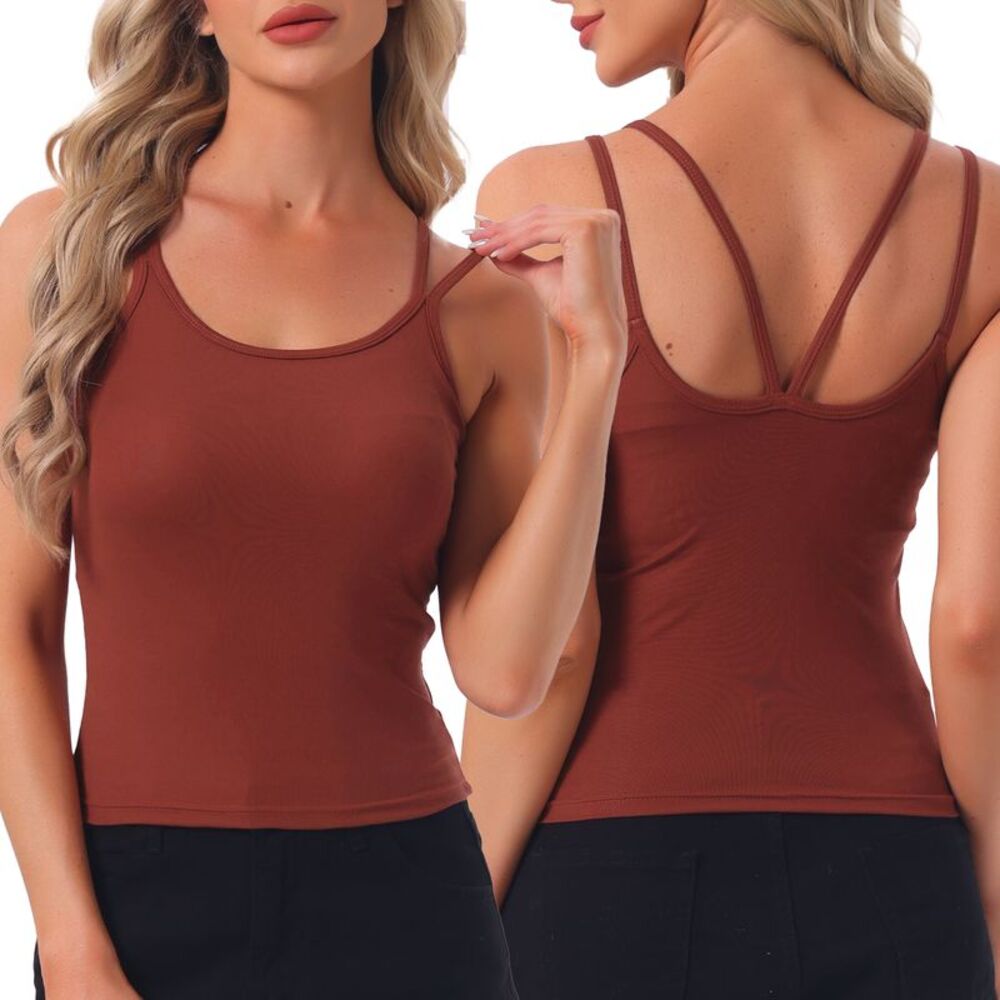 Women's U Back Built-in Bra Camisole Sleepwear Lounge Tops Red